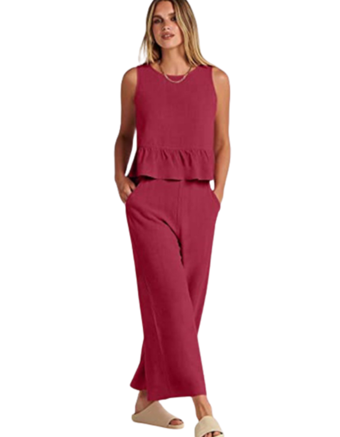 SHOPIQAT Ruffle Sleeveless Top With Matching Wide-leg Pants - Premium from shopiqat - Just $8.200! Shop now at shopiqat